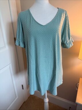 First Love Mint Green Textured V-Neck Tunic